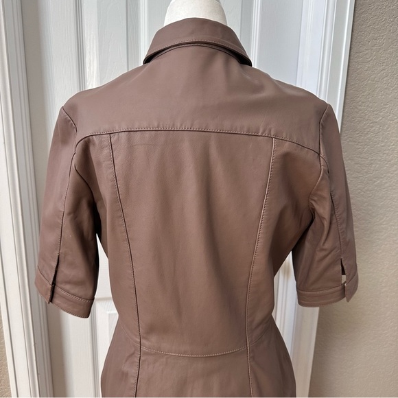 Elegant Brown Leather Women's Dress - Picture 4 of 14